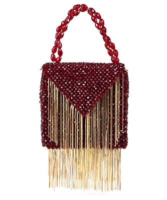 Natali maroon embellished mini bag with gold chain 1