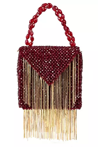 Natali maroon embellished mini bag with gold chain