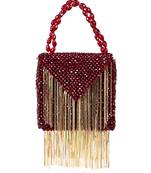 Natali maroon embellished mini bag with gold chain