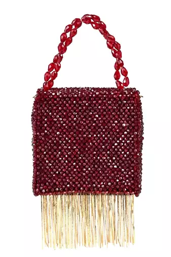 Natali maroon embellished mini bag with gold chain