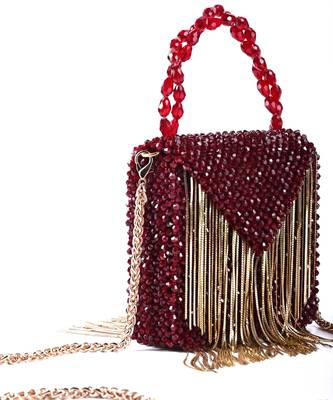 Natali maroon embellished mini bag with gold chain 3