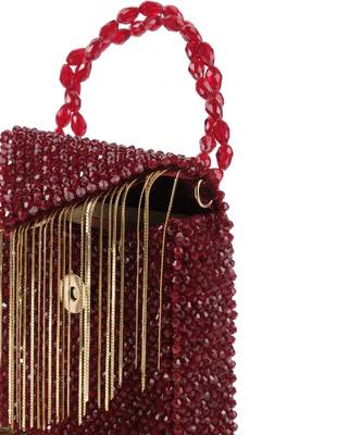Natali maroon embellished mini bag with gold chain 4