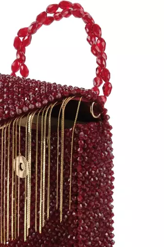Natali maroon embellished mini bag with gold chain