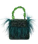 Natali green embellished mini bag with feathers
