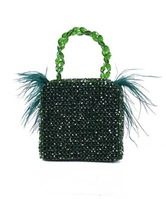 Natali green embellished mini bag with feathers 2