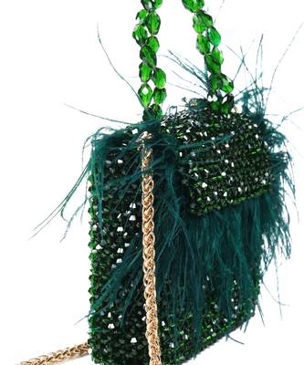 Natali green embellished mini bag with feathers 3