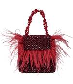 Natali red embellished mini bag with feathers