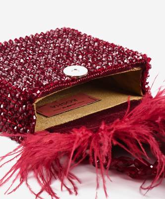 Natali red embellished mini bag with feathers 3