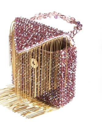 Natali mauve embellished mini bag with gold chain 3