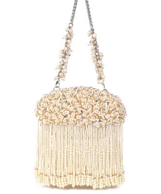 Chloe ivory suede clutch with pearl hanging 1