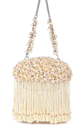 Chloe ivory suede clutch with pearl hanging