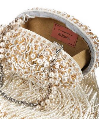 Chloe ivory suede clutch with pearl hanging 2