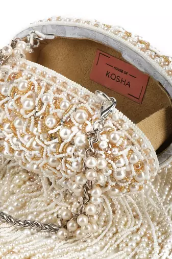 Chloe ivory suede clutch with pearl hanging