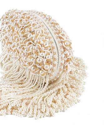 Chloe ivory suede clutch with pearl hanging 3