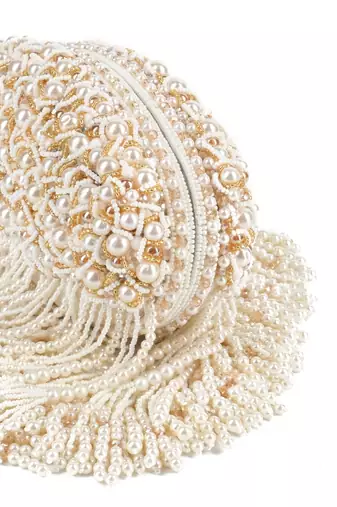 Chloe ivory suede clutch with pearl hanging