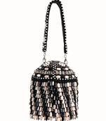 Elly black suede crystal embellished bucket bag