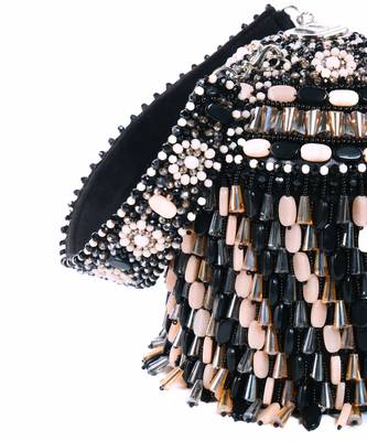 Elly black suede crystal embellished bucket bag 3