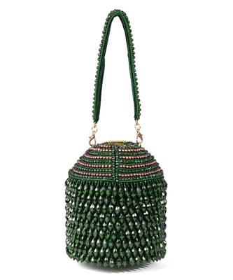 Diana green suede embellished bucket bag 1