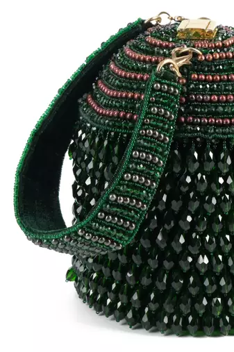 Diana green suede embellished bucket bag