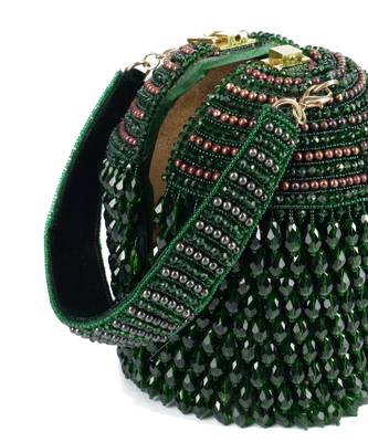 Diana green suede embellished bucket bag 3