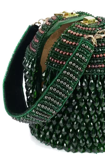 Diana green suede embellished bucket bag