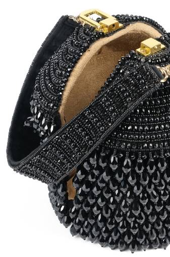 Diana black suede embellished bucket bag