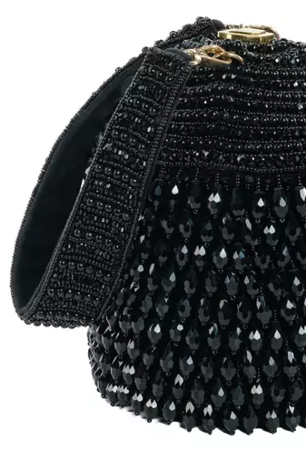 Diana black suede embellished bucket bag