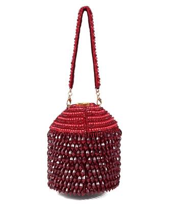 Diana maroon suede embellished bucket bag 1