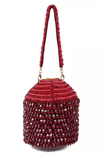 Diana maroon suede embellished bucket bag