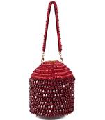 Diana maroon suede embellished bucket bag