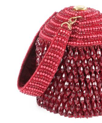 Diana maroon suede embellished bucket bag 2