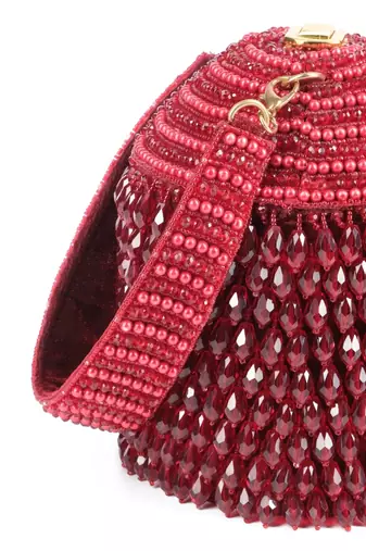 Diana maroon suede embellished bucket bag
