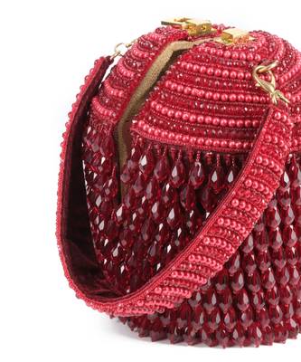 Diana maroon suede embellished bucket bag 3