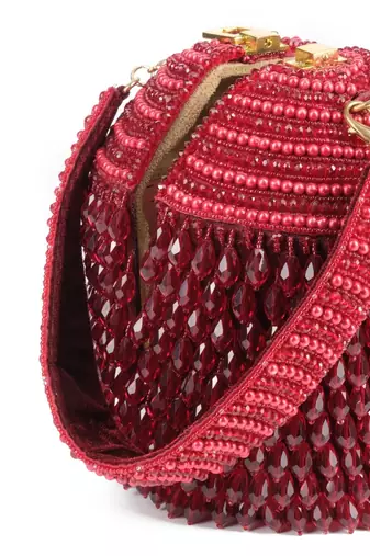 Diana maroon suede embellished bucket bag