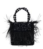 Natali black embellished mini bag with feathers
