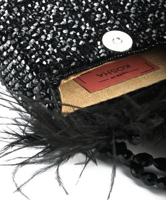 Natali black embellished mini bag with feathers 2