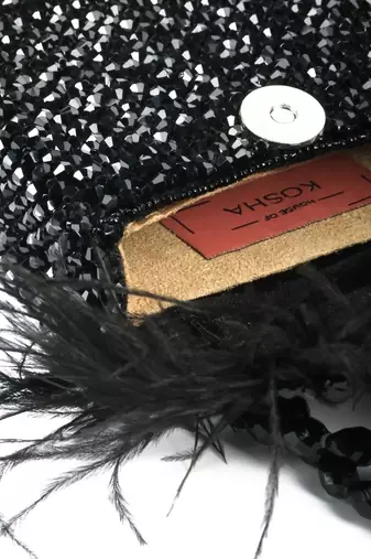 Natali black embellished mini bag with feathers