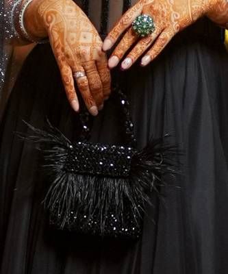 Natali black embellished mini bag with feathers 3