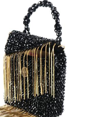 Natali black embellished mini bag with gold chain 3