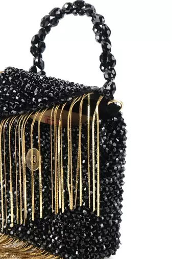 Natali black embellished mini bag with gold chain