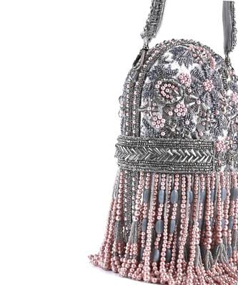 Azmat grey suede embellished capsule bag 2