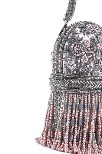 Azmat grey suede embellished capsule bag