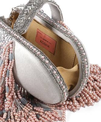 Azmat grey suede embellished capsule bag 4