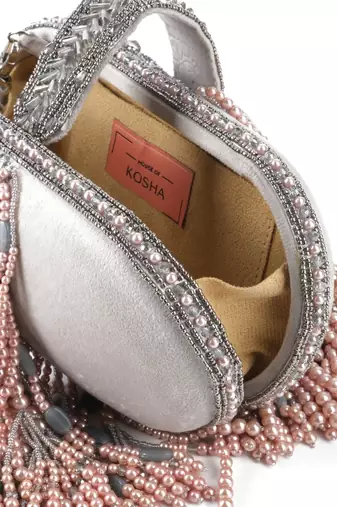 Azmat grey suede embellished capsule bag