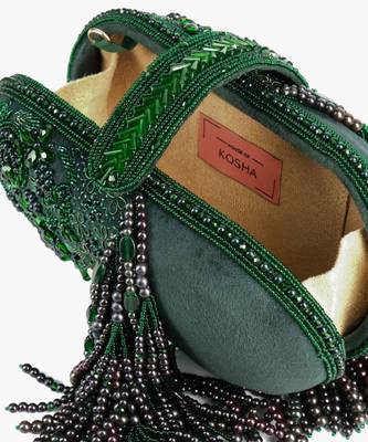 Azmat green suede embellished capsule bag 2