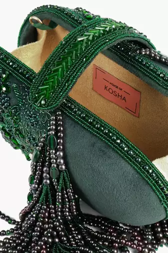 Azmat green suede embellished capsule bag