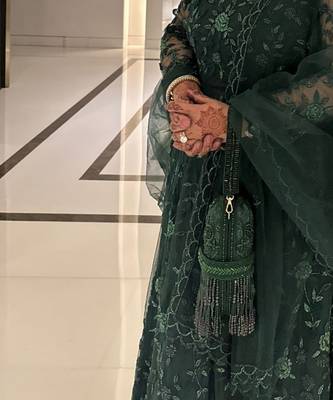 Azmat green suede embellished capsule bag 3