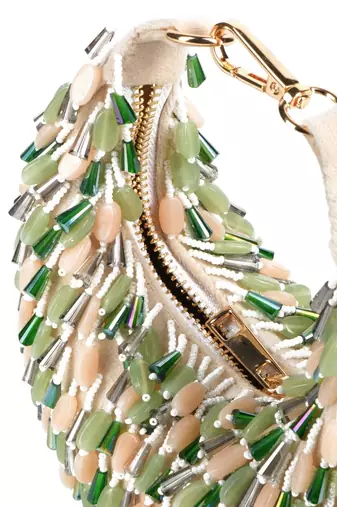 Elly ivory suede embellished hobo bag