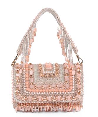 Noor pastel-colour suede embellished clutch 1