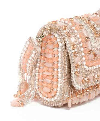 Noor pastel-colour suede embellished clutch 2